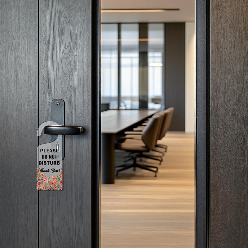 CHGCRAFT 2 Pack Flower Please Do Not Disturb and Welcome Please Knock Door Hangings Sign Do Not Disturb Sign Door Hanger Sign Acrylic Engraved Transparent Door Sign for Office Home and Meeting Session - Image 4